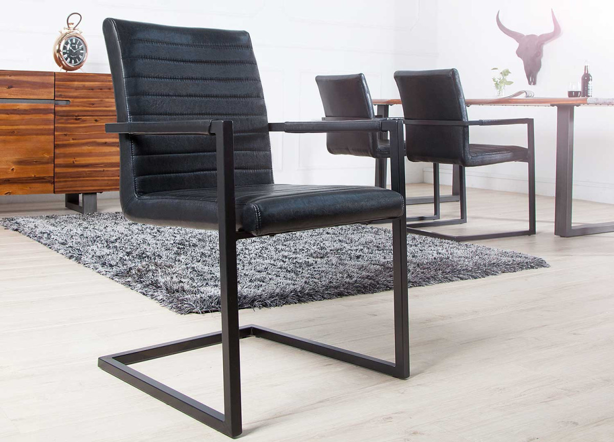 Lot de 4 chaises en simili noir antique