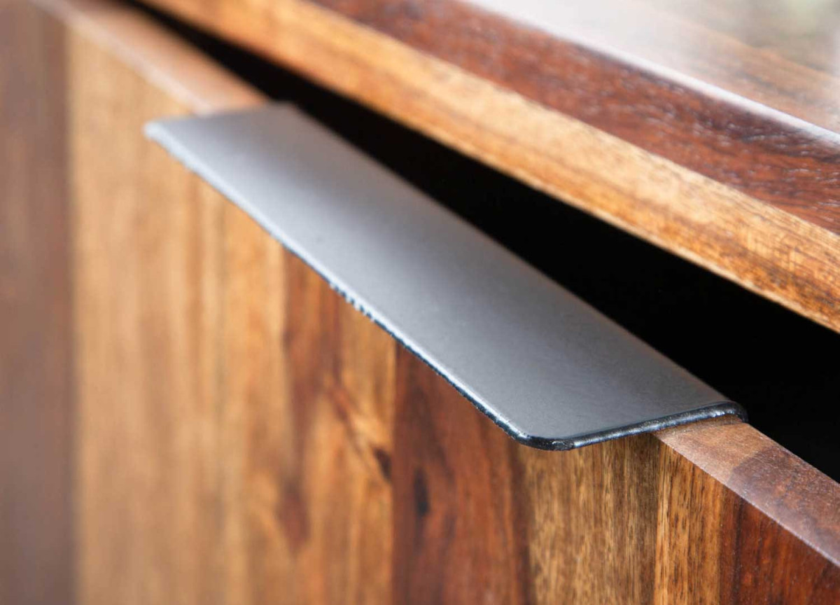 Meuble TV en sesham et métal noir