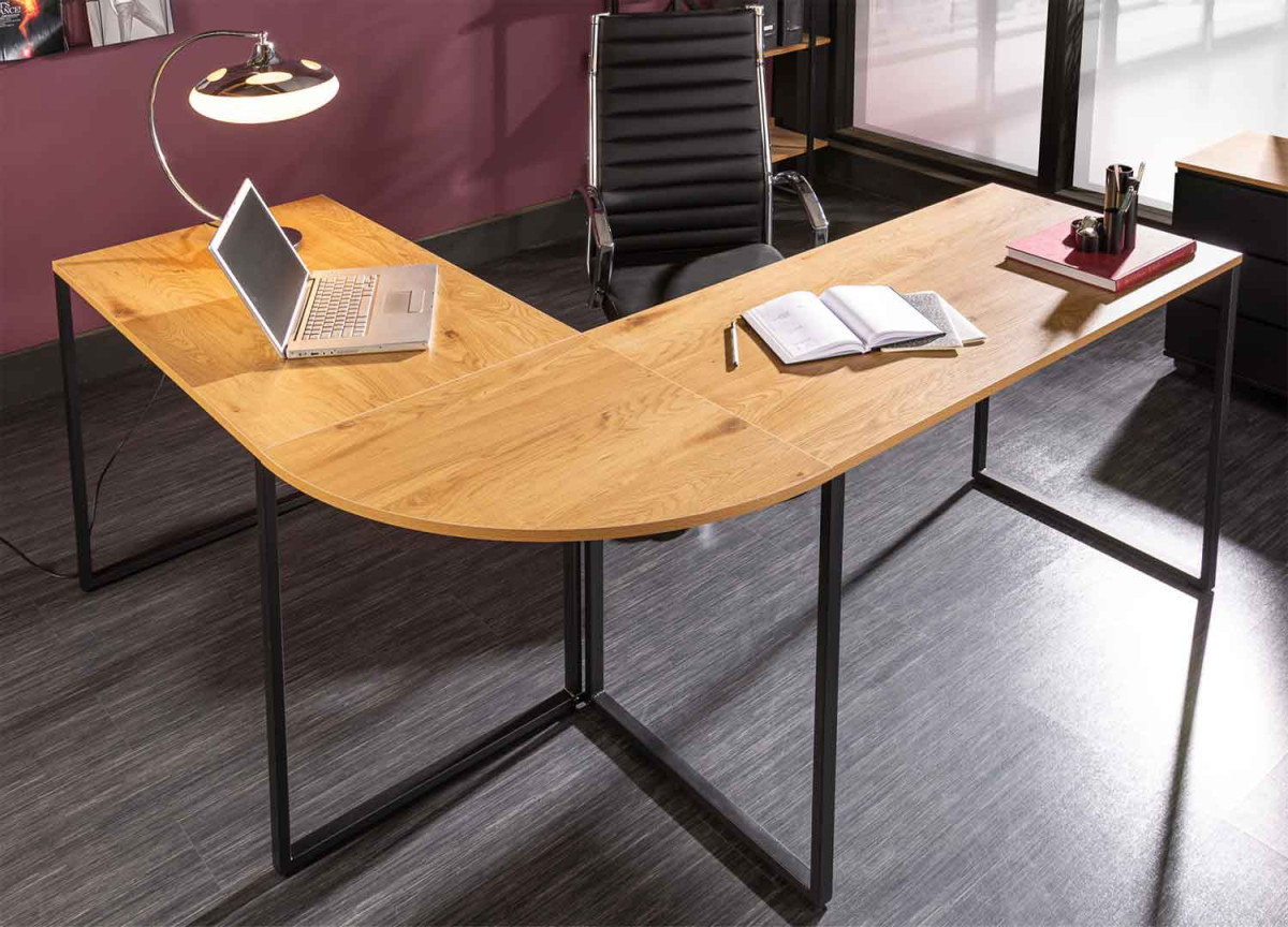 Bureau d'angle bois et métal 180 cm