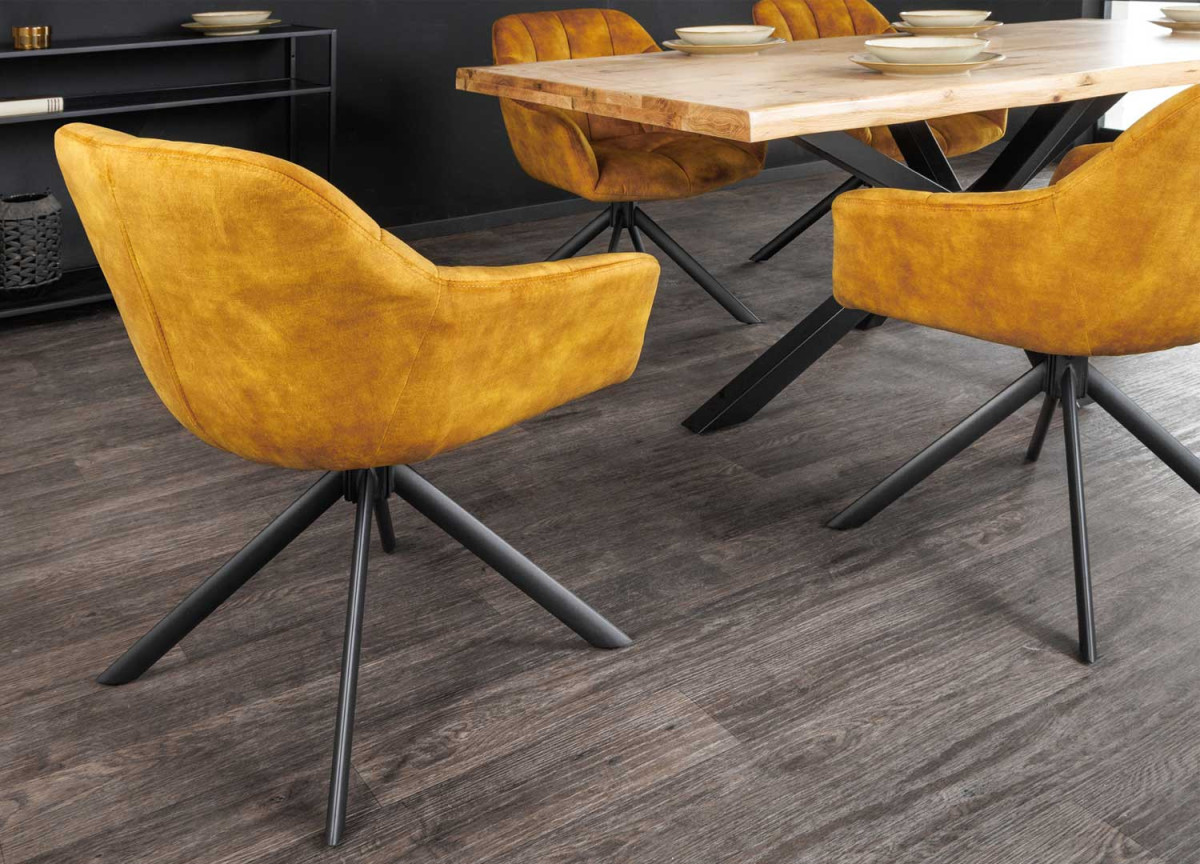 Fauteuils rotatifs métal et velours jaune