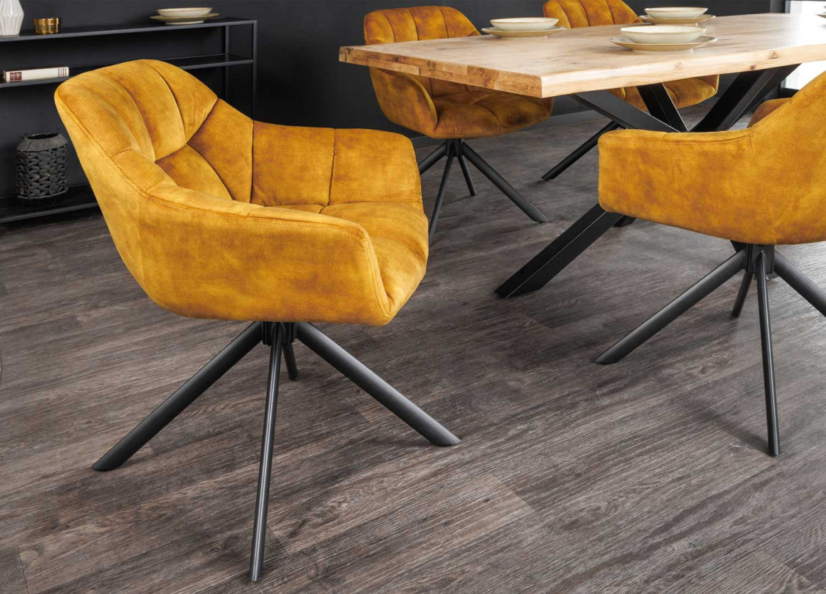 Fauteuils rotatifs métal et velours jaune