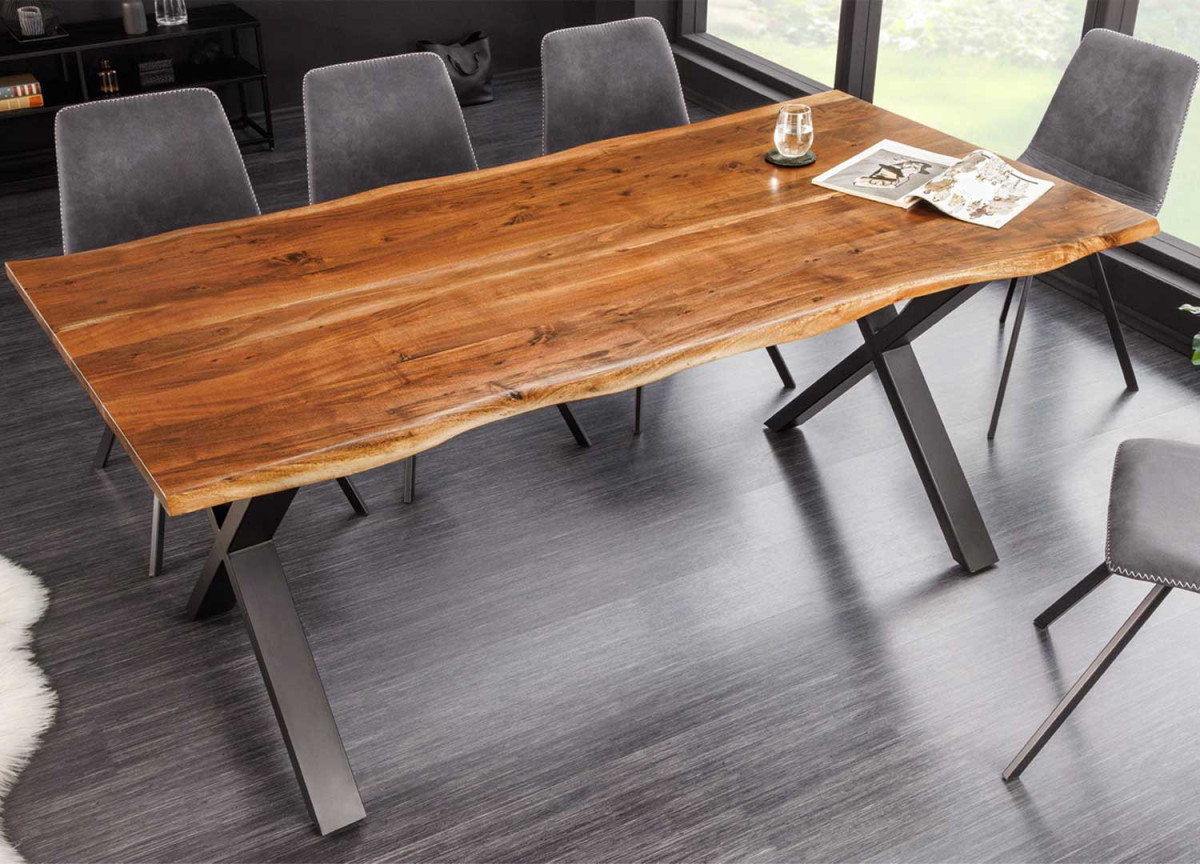 Table repas industriel en acacia 180 cm