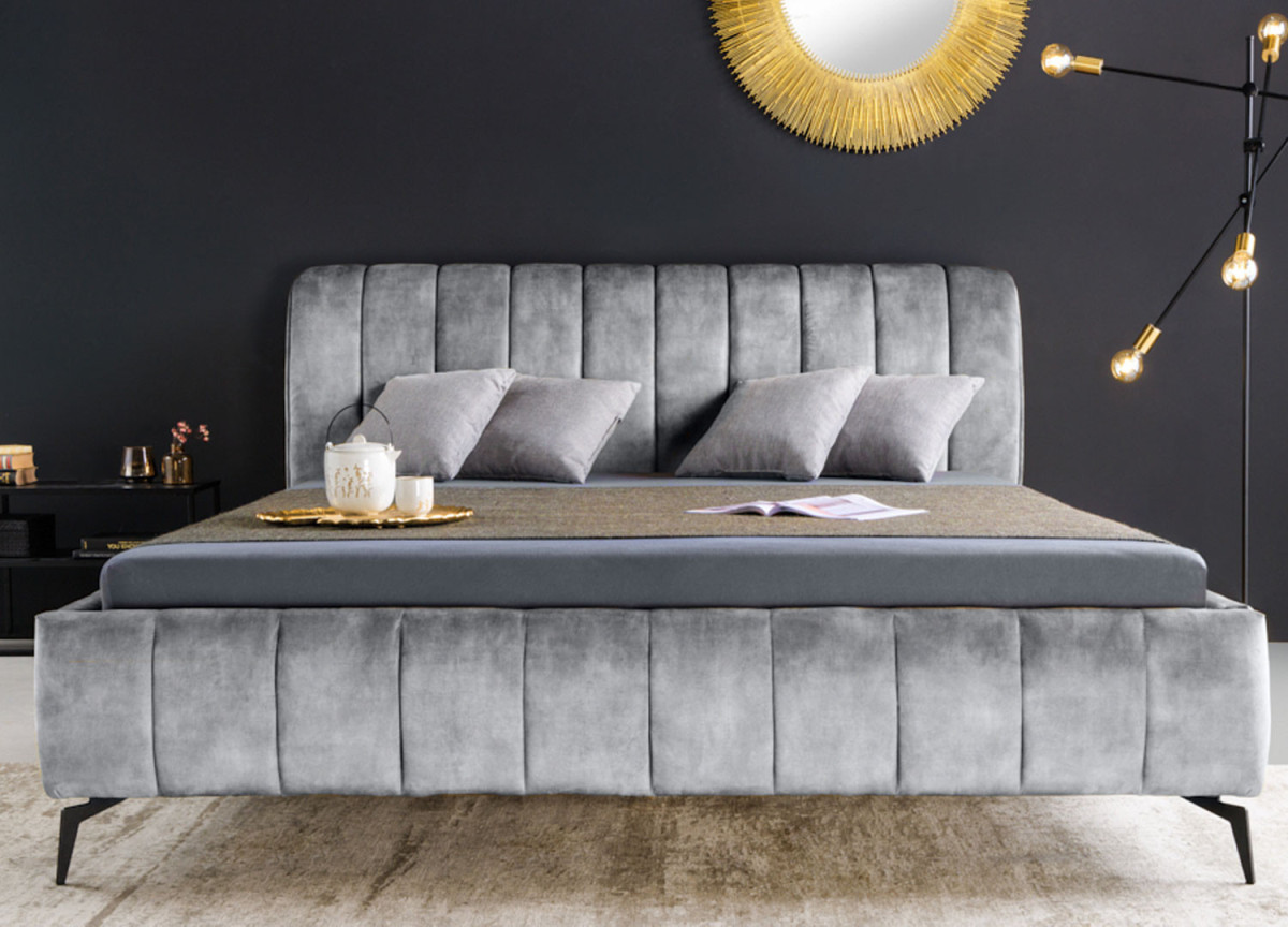 Lit adulte velours gris