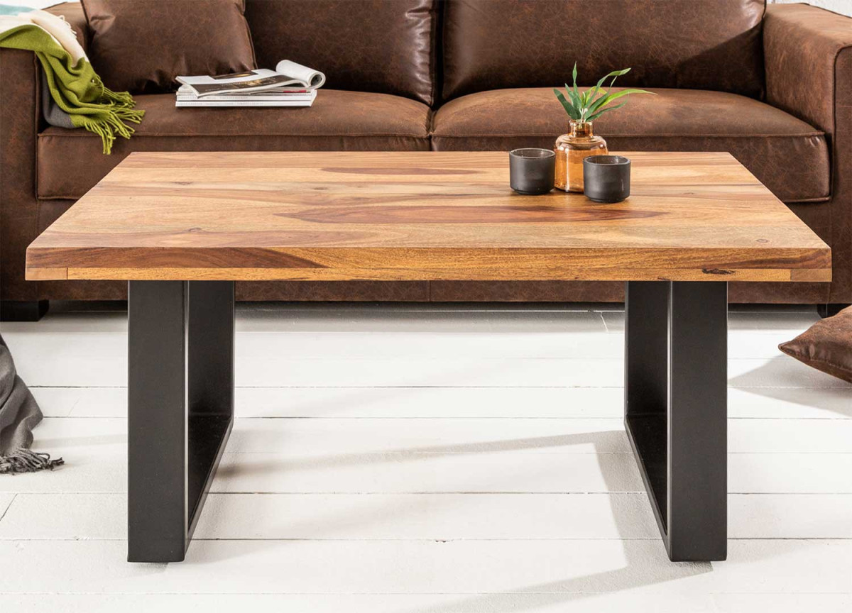 Table basse rectangulaire en bois et métal noir moderne