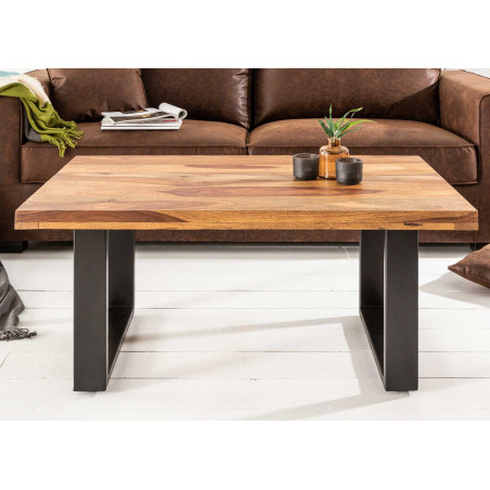 Table basse rectangulaire en bois et métal noir moderne