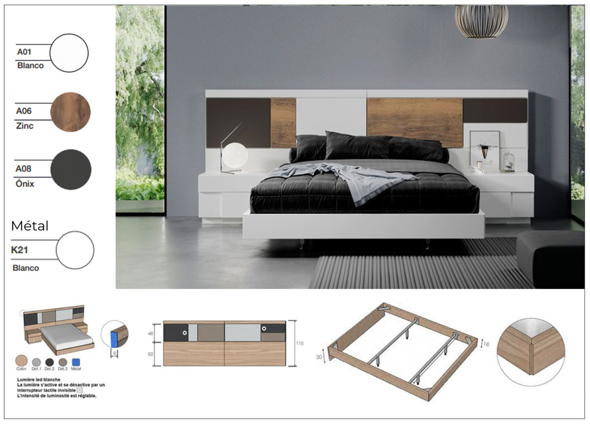 Lit adulte design avec éclairage led