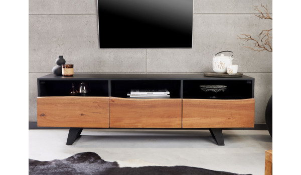 Meuble TV 140 cm noir et acacia naturel