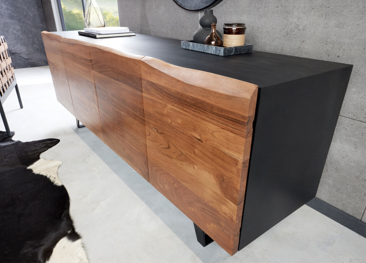 Buffet contemporain noir et bois massif 180 cm