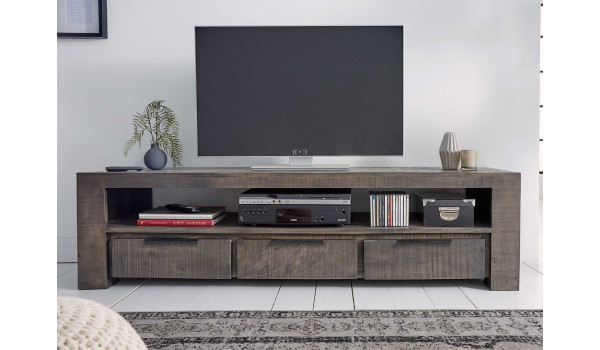 Meuble tv grisé en bois massif 170 cm