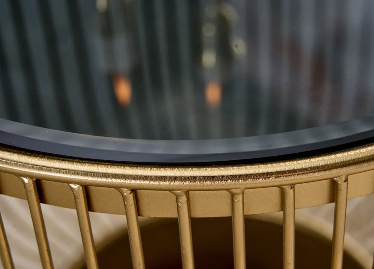 Table Basse Ronde en Verre Noir - Piétement Doré