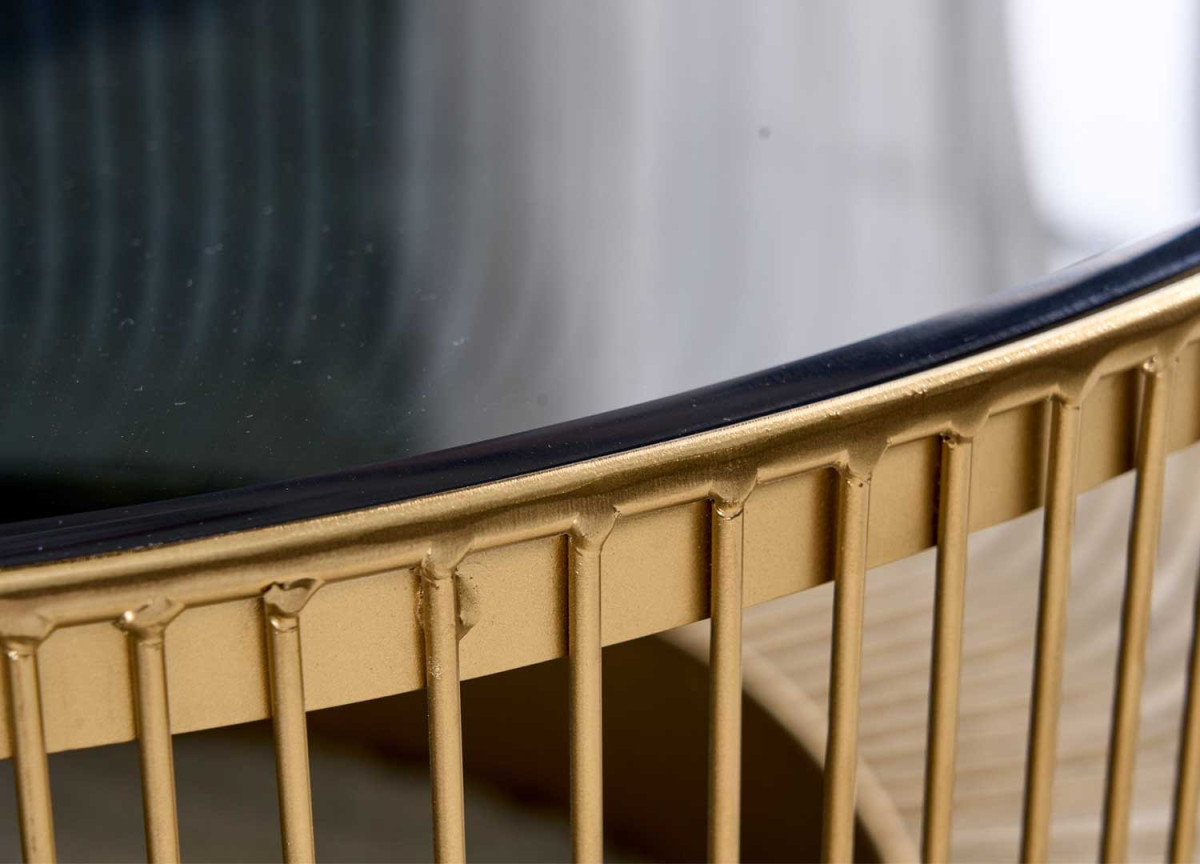 Table Basse Ronde en Verre Noir - Piétement Doré