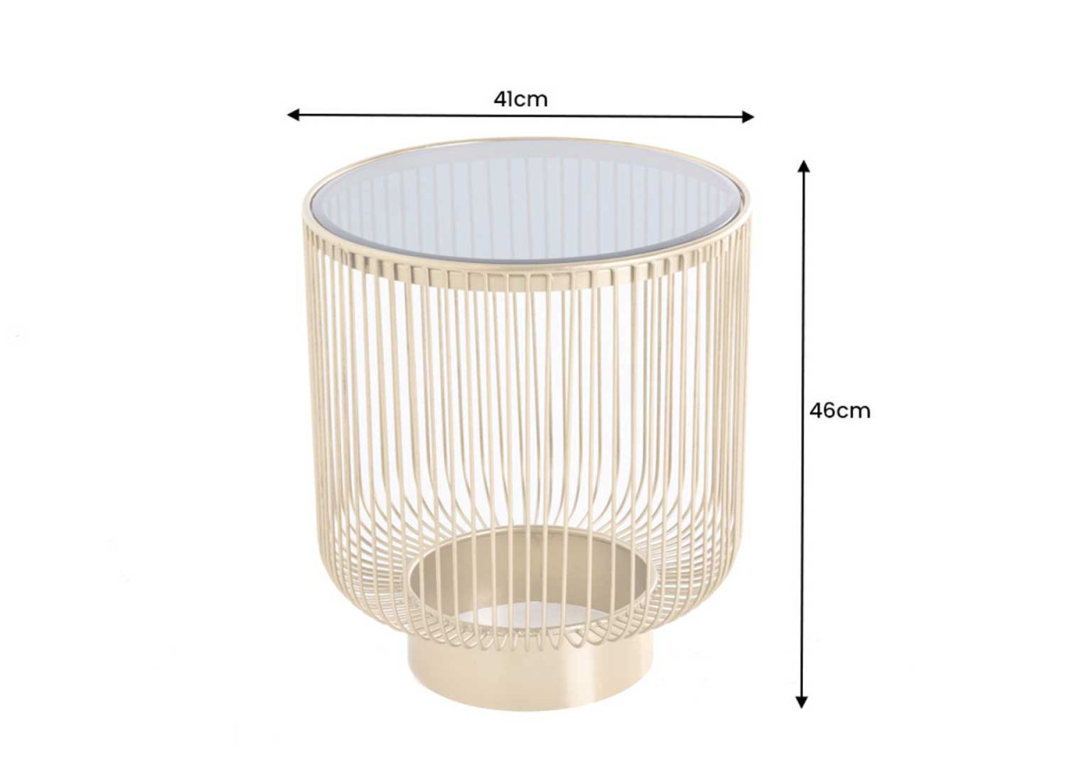 Bout de canapé design en verre et métal doré