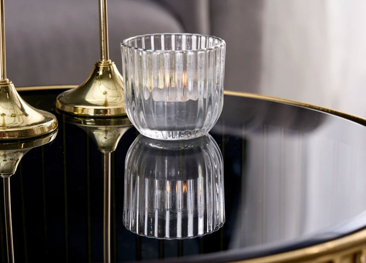 Table d'Appoint Design en Verre Noir et Pied Doré