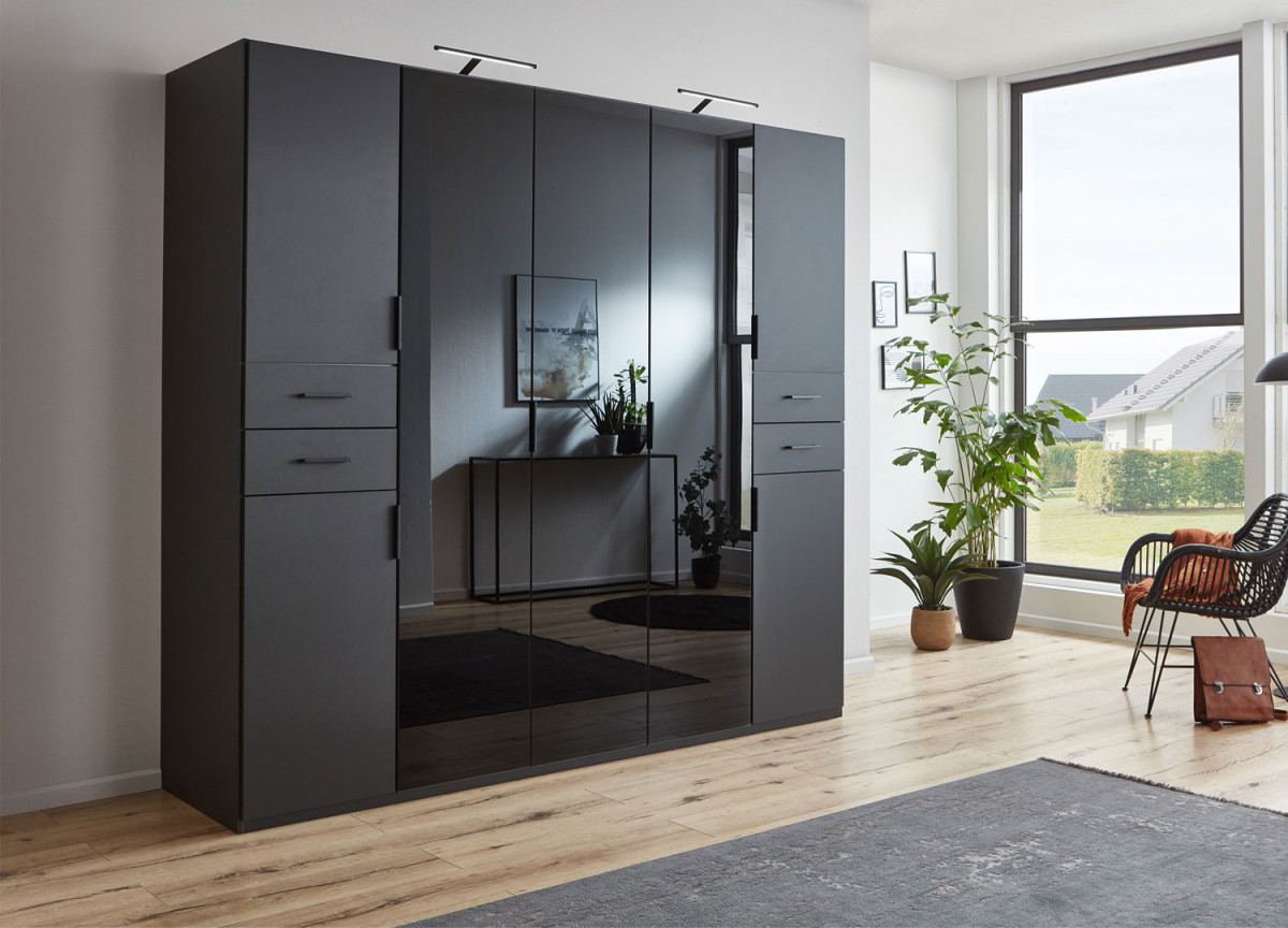 Armoire 7 portes graphite et verre noir