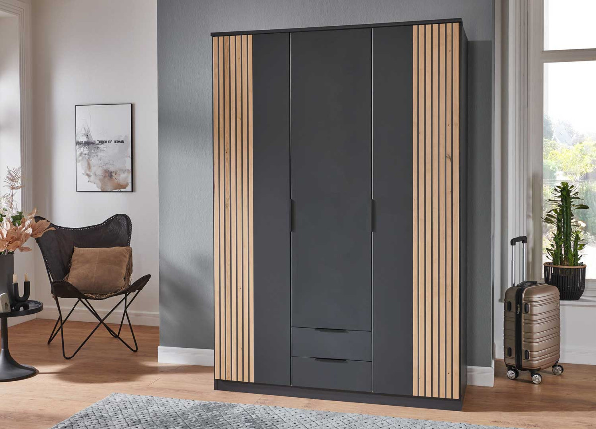 Armoire penderie 3 portes 2 tiroirs pour meuble entrée