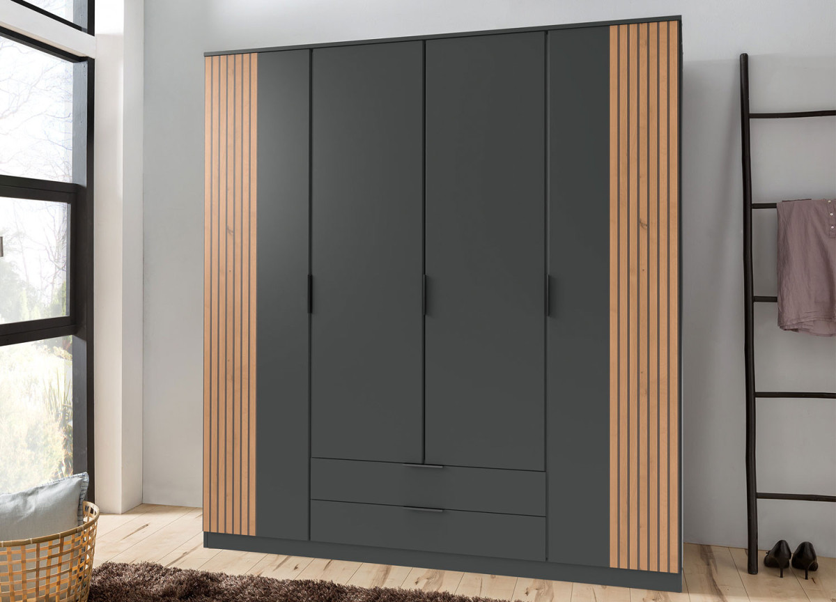 Armoire 180 cm chêne artisan et graphite