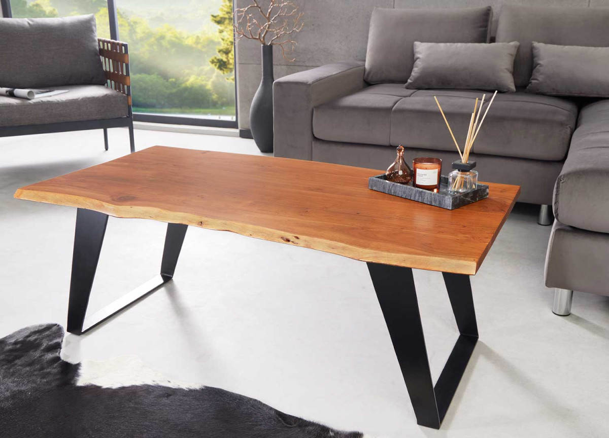 Table basse acacia naturel et métal