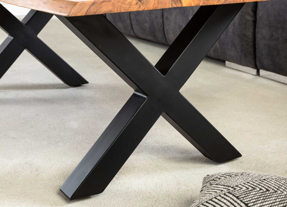 Table Basse Moderne 120 cm en Bois Massif et Acier
