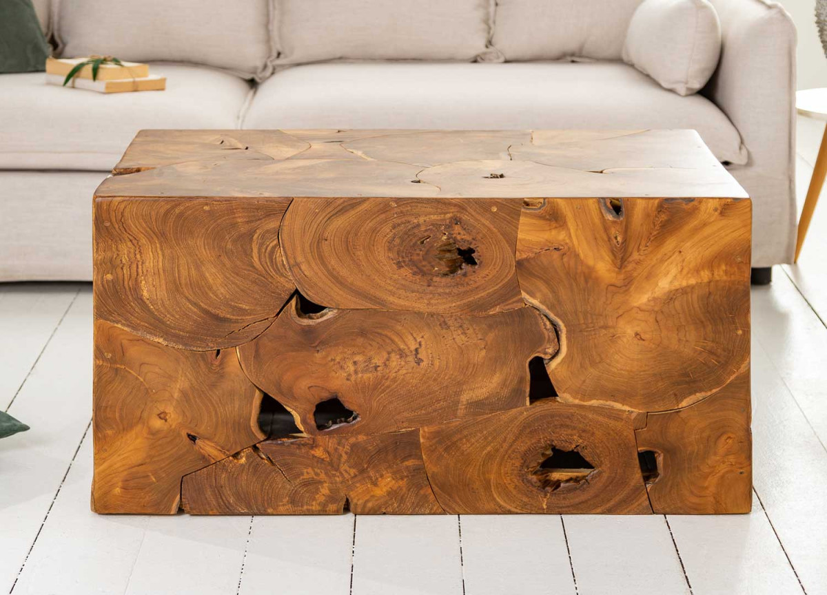 Table basse rectangulaire en bois de teck 90 cm