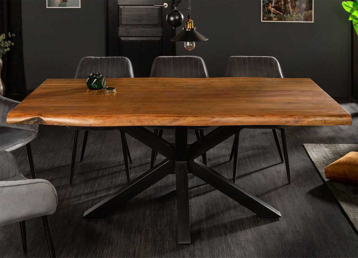 Table de repas 180 cm plateau cossu en acacia
