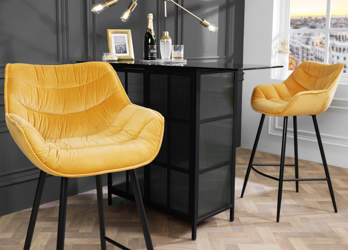 Fauteuils de bar modernes velours jaune
