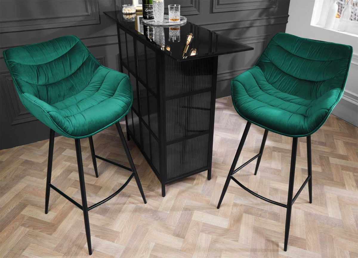 Chaises de bar velours vert émeraude