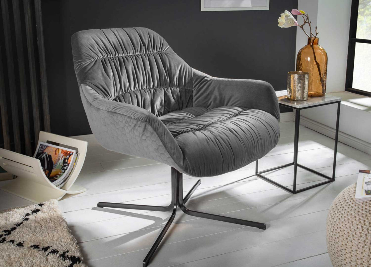 Fauteuil rotatif en velours gris