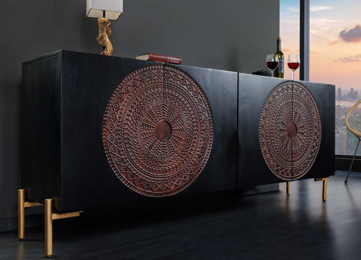 Buffet bois massif mandala sculptés