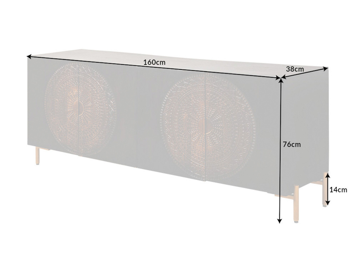 Buffet Bois Massif et Métal Doré avec Motifs Mandala