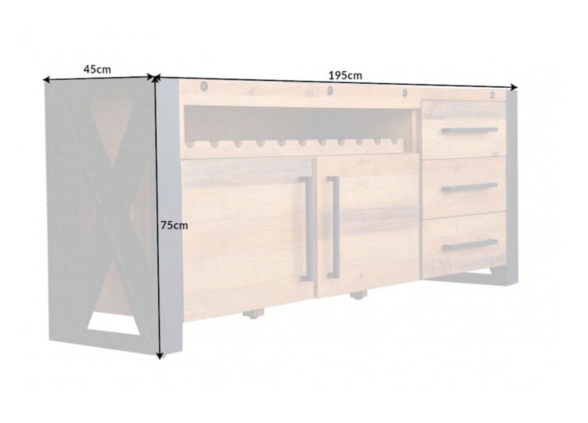 Buffet Industriel en Pin et Métal 195 cm
