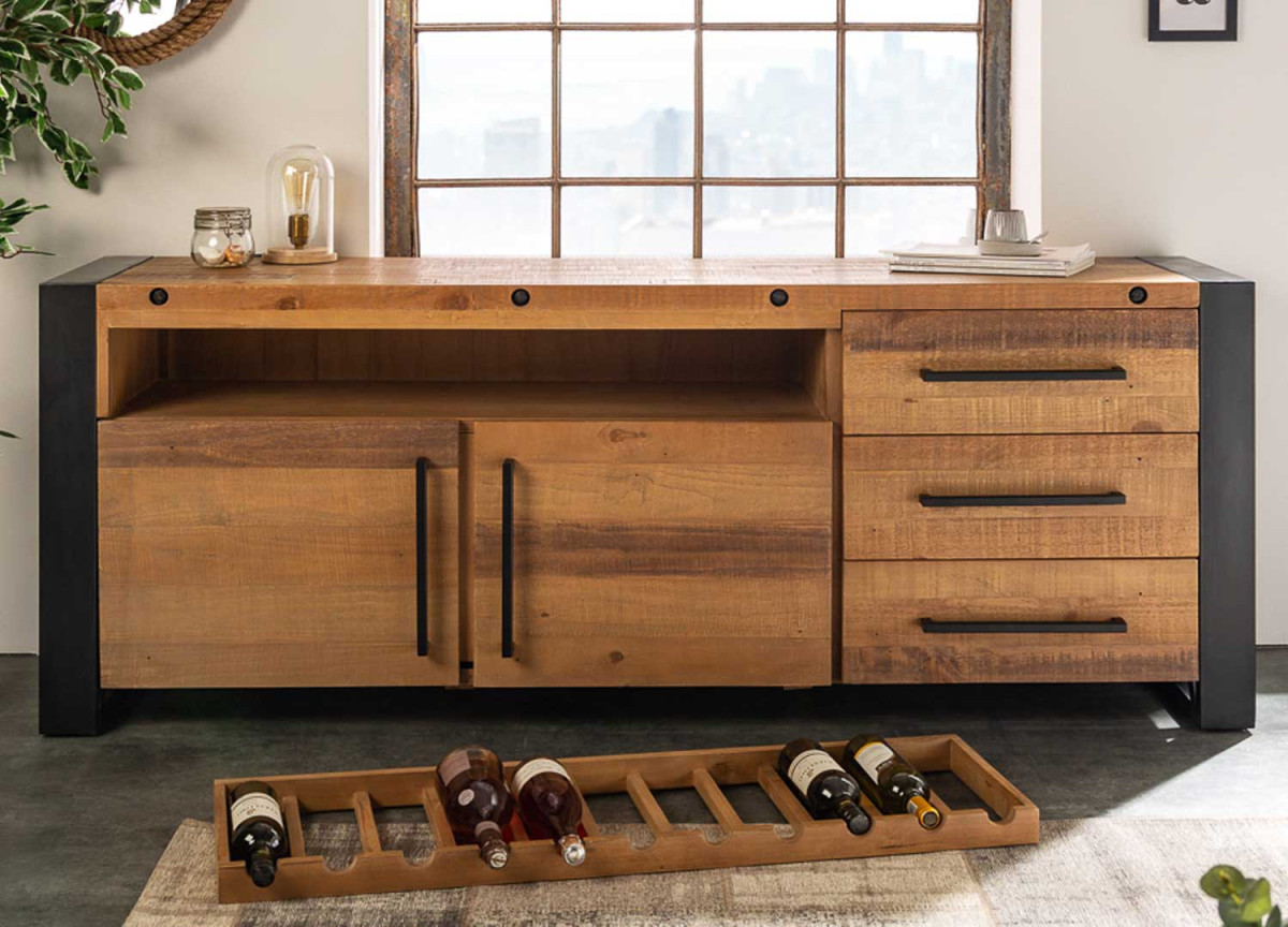Buffet bois de pin et métal industriel