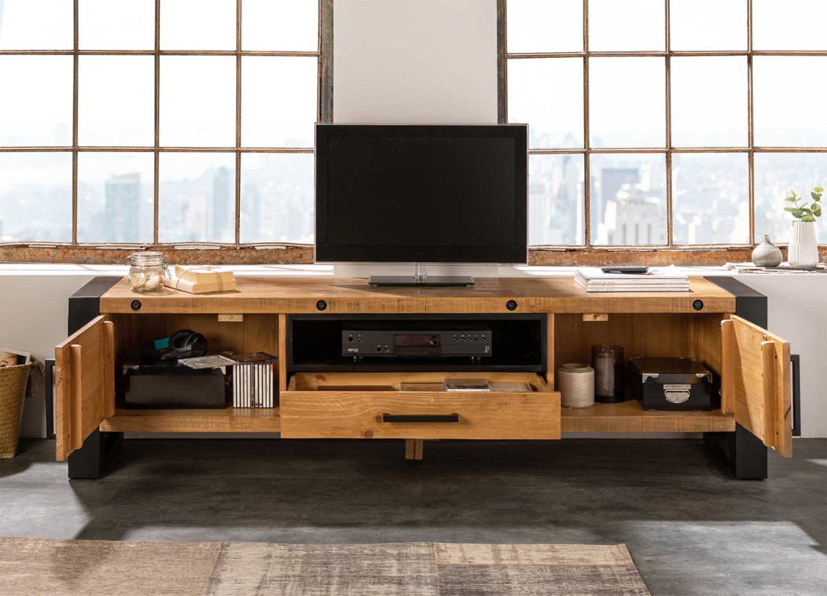 Meuble tv en pin massif et métal