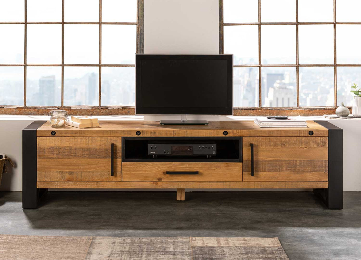 Meuble tv en pin massif et métal