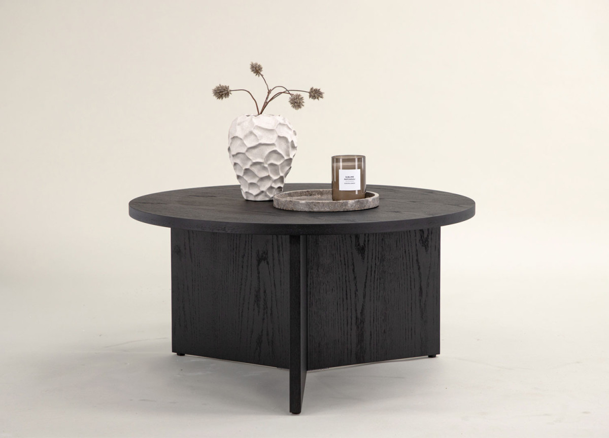 Table basse ronde en placage noir