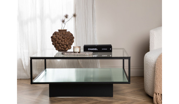 Table basse carrée en verre et métal