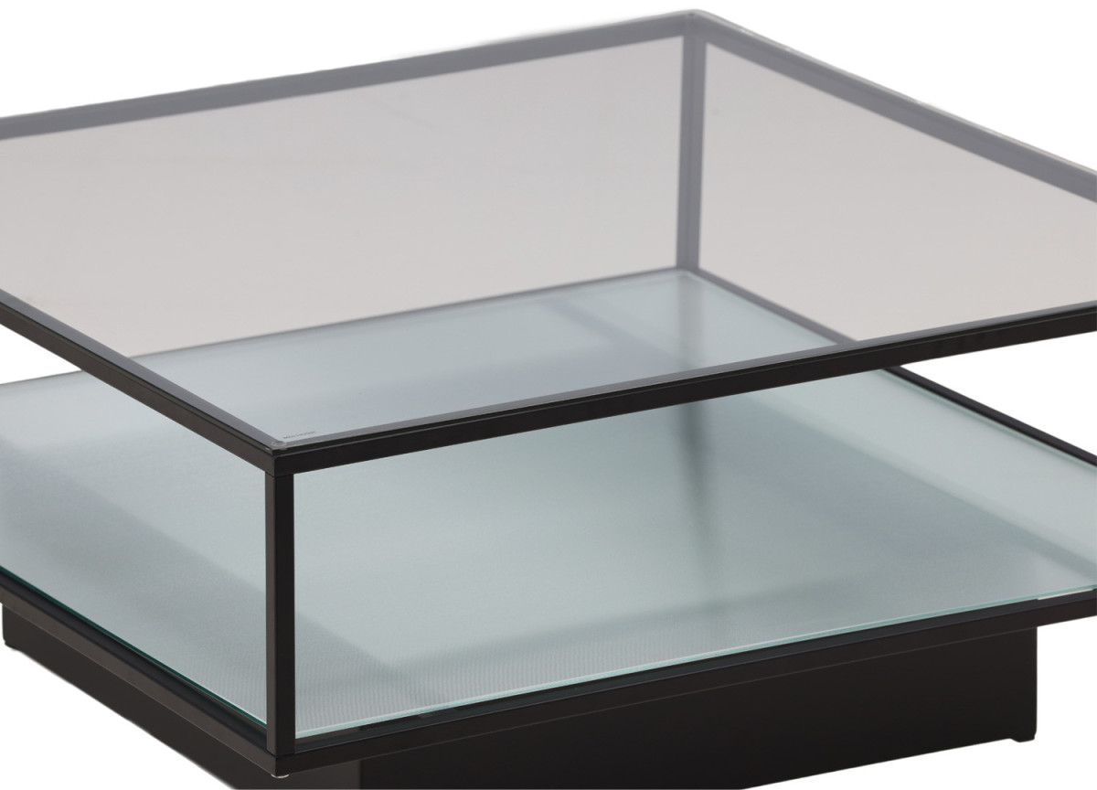 Table basse carrée design en verre et métal