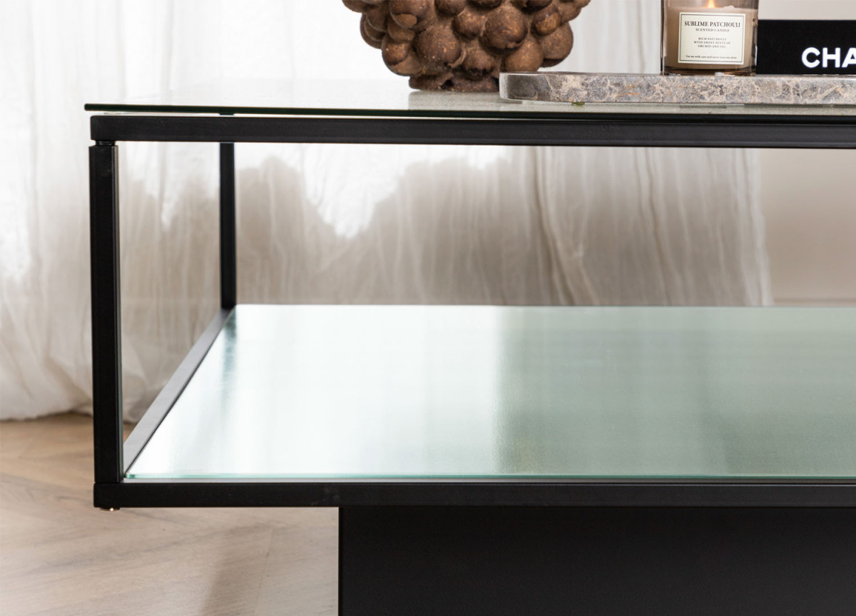 Table Basse Carrée 90x90 en Verre et Métal