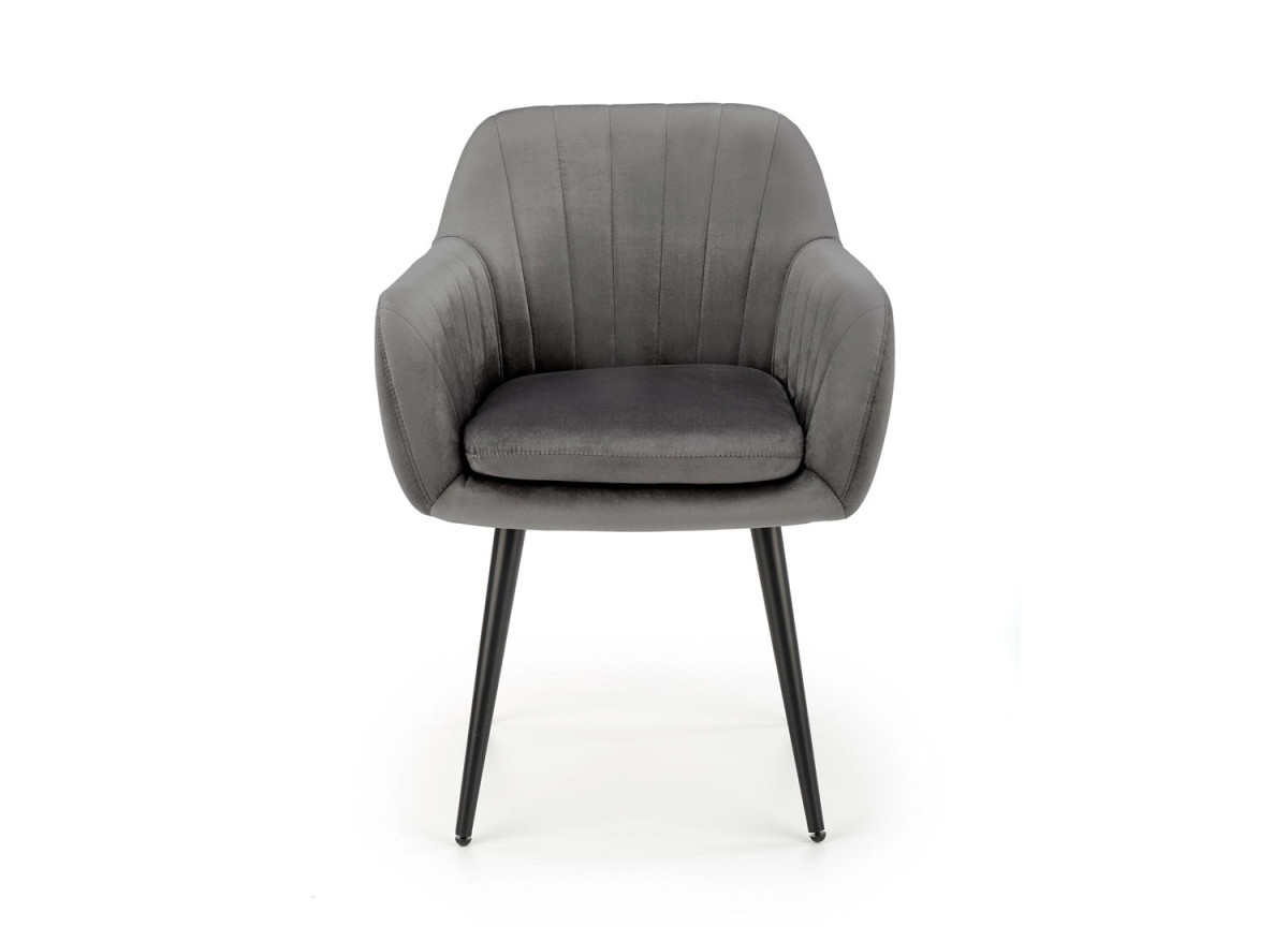 Chaises en velours gris et métal noir