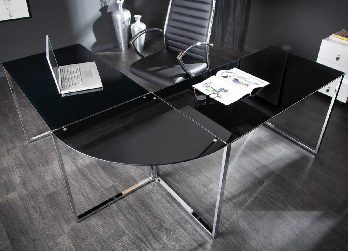 Bureau d'angle en verre noir