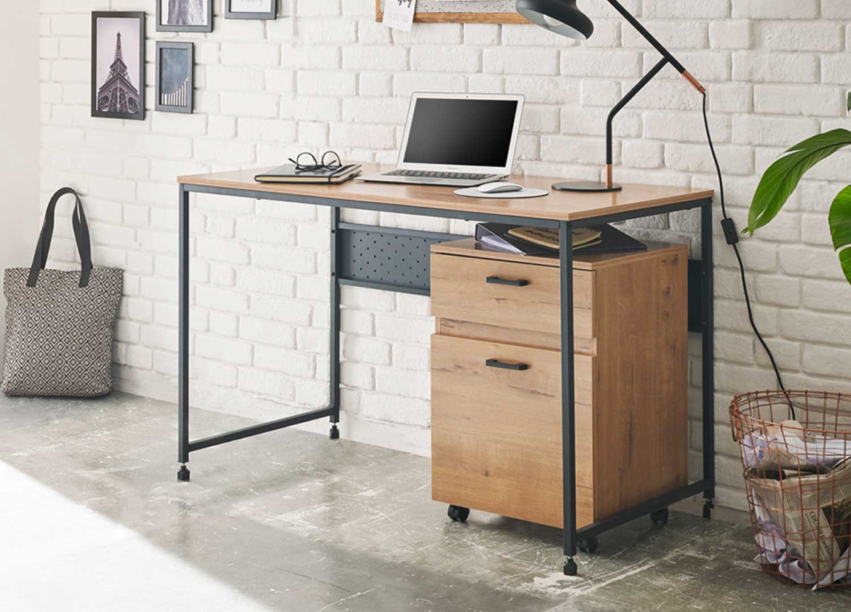 Bureau rectangulaire 120 cm avec caisson