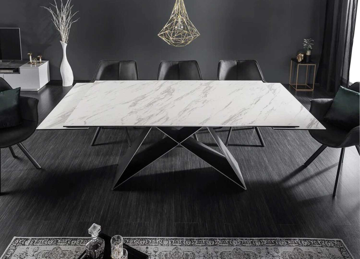Table moderne extensible en céramique aspect marbre