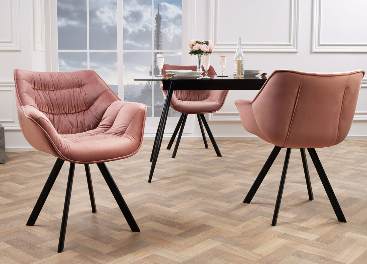 Chaise en velours vieux rose