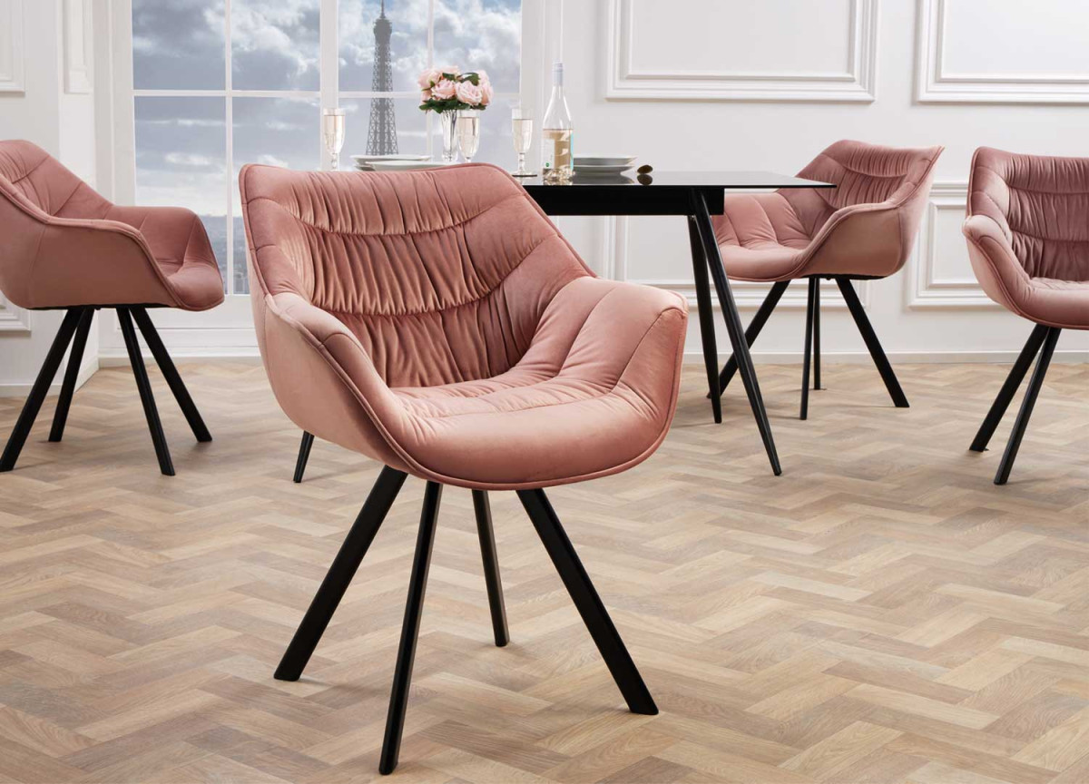 Fauteuils en velours vieux rose