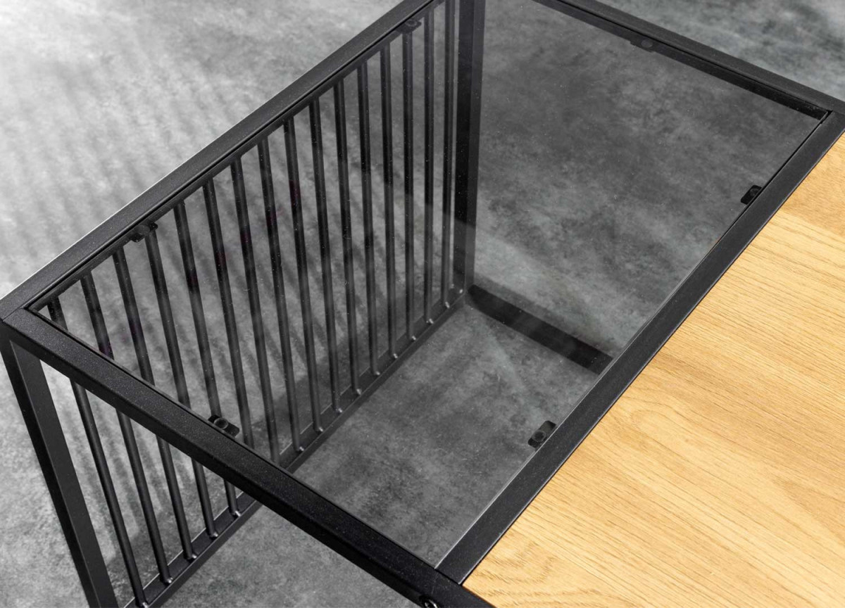 Table Basse - Bois - Verre et Métal noir