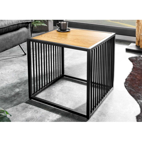Table d'appoint carrée en bois et métal style industriel
