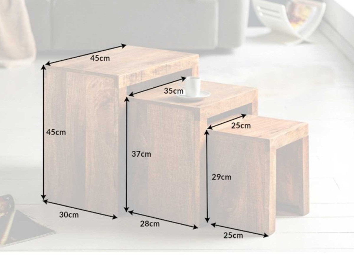 Lot 3 Tables Basses Emboîtables en Bois Massif
