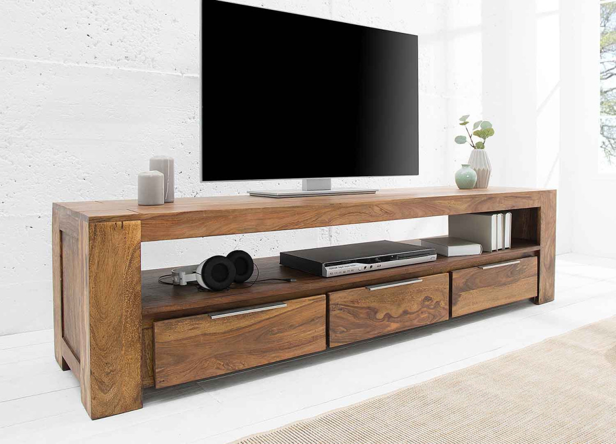 Banc tv 3 tiroirs en bois massif