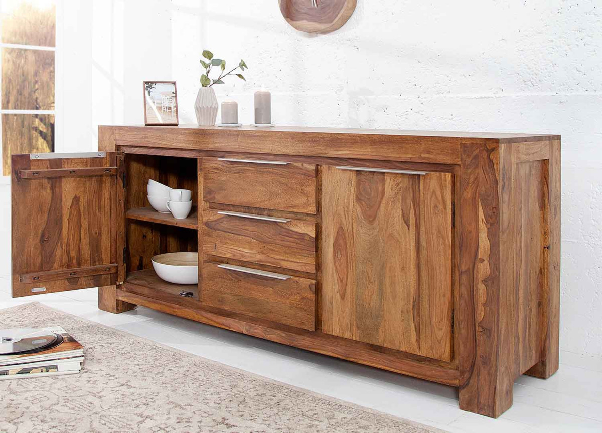 Buffet en bois massif 2 portes 3 tiroirs
