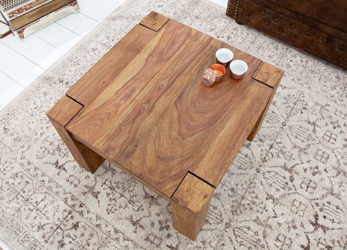 Table basse carrée moderne en bois de sesham