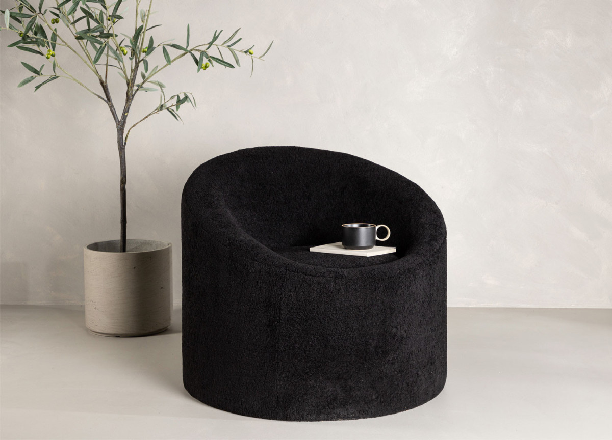 Fauteuil rond bouclette noir